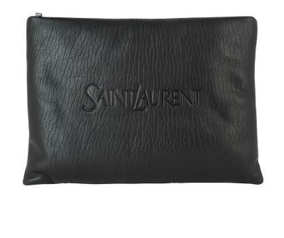 Saint Laurent Large Puffy Pouch, £595, Accessories, Black, Leather, Front view